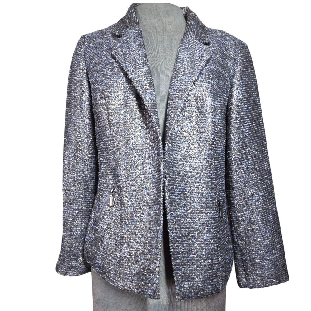 Chicos Metallic Open Front Blazer Jacket Size 0 Small